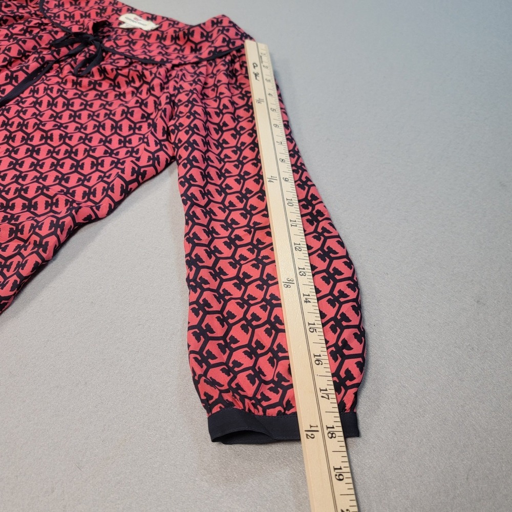 Vineyard Vines Silk Tunic Top Pink Navy Tie Neck Blouse Womens XS Preppy Coastal - Picture 6 of 7